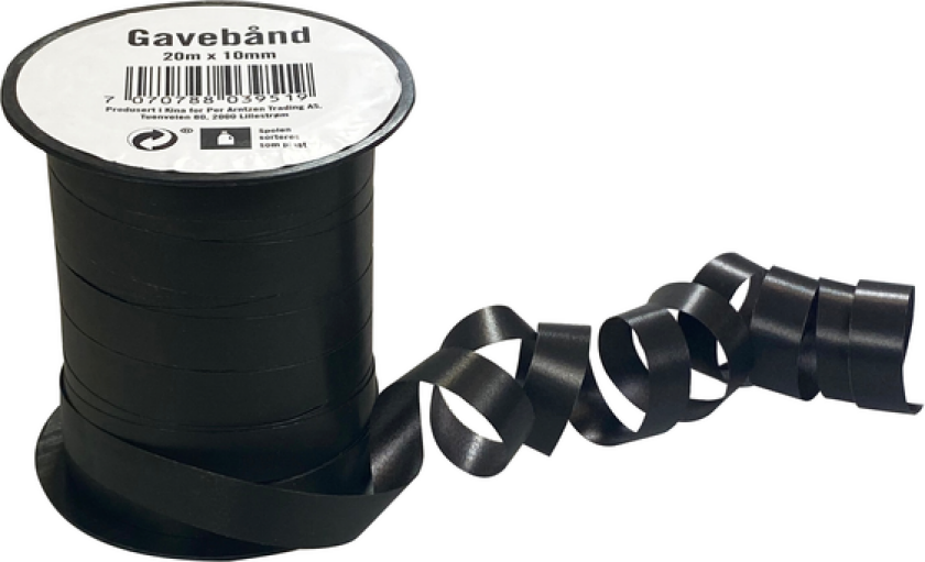 Gavebånd 20m x 10mm matt sort