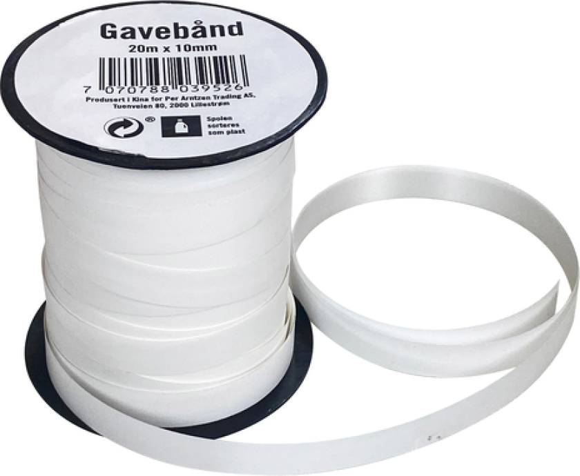 Gavebånd 20m x 10mm matt hvit