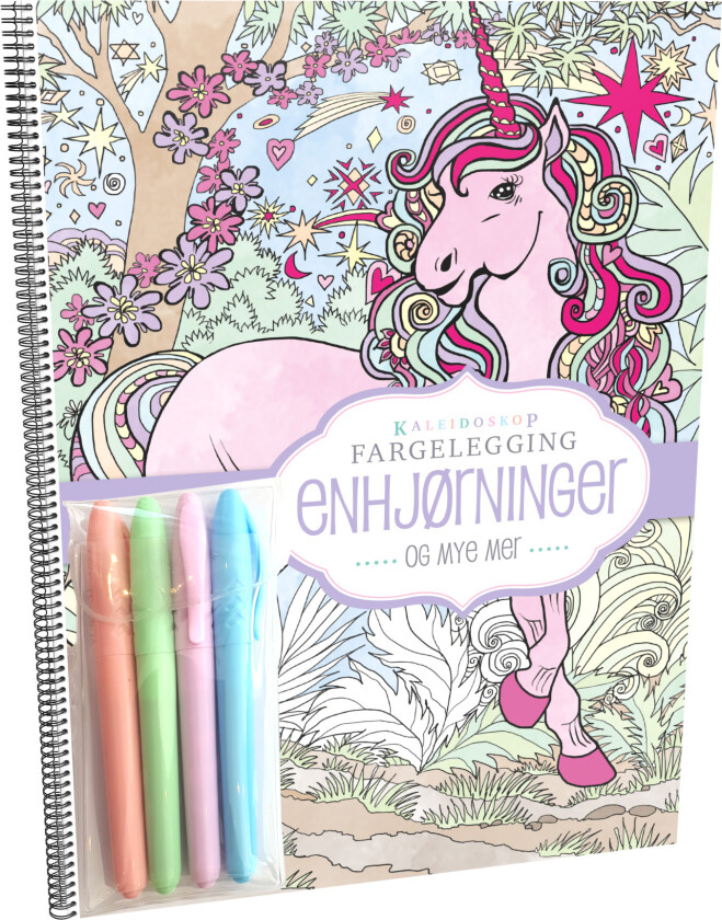 Malebok kaleidoskop enhjørninger m/tusj