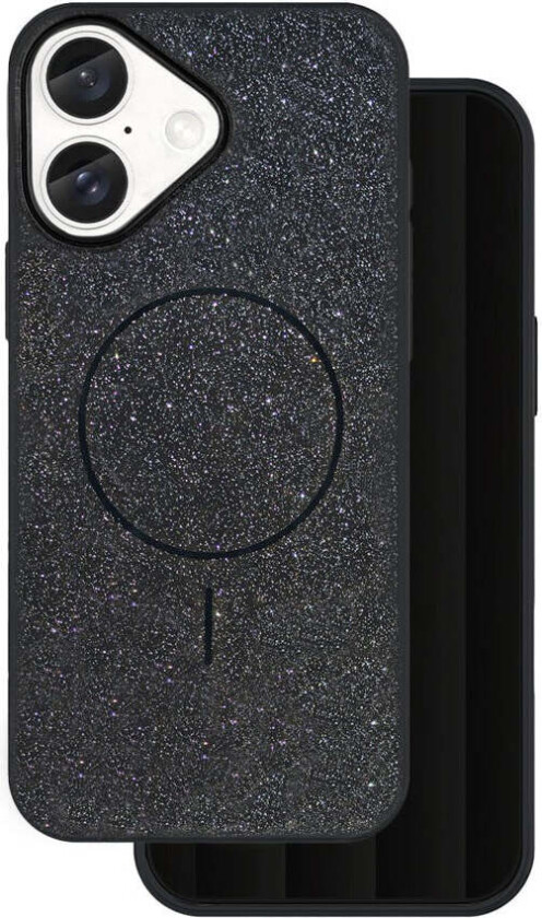 iPhone 16 Glitter Thin Deksel - MagSafe Kompatibel - Svart