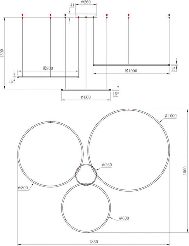 LED-hengelampe Saturno, svart, 3 lyskilder, metall, 4.000 K