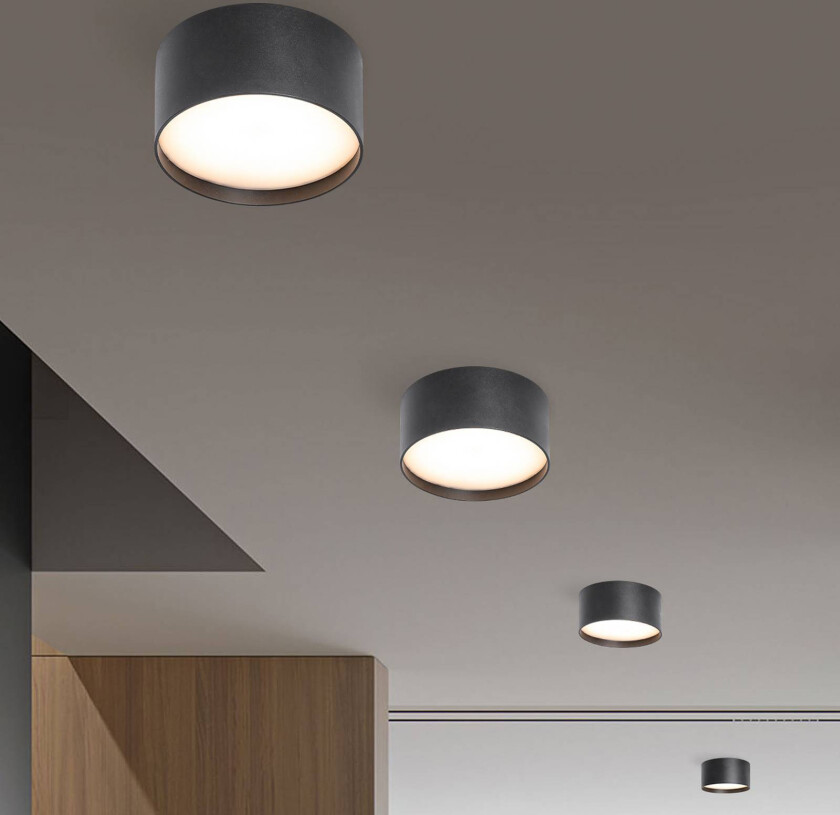 LED-taklampe CMD 9092, Ø 12 cm, antrasitt, IP44, metall