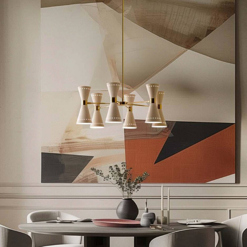 pendellampe Megafono, 80 cm, elfenbensfarget, 12 lyskilder