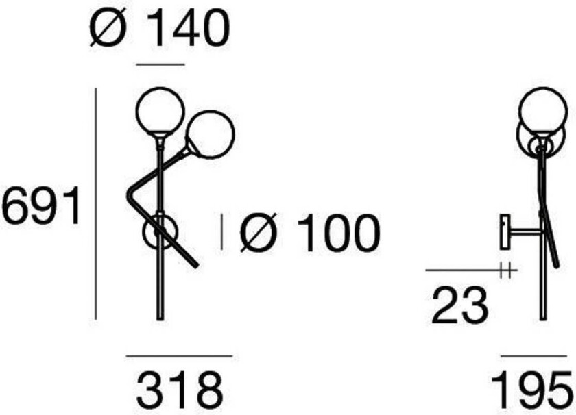 vegglampe Galassia, gullfarget, 2 lyskilder, øverst/høyre