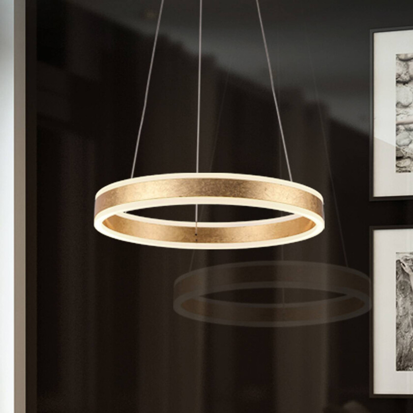 Helia LED-hengelampe, gullfarget, Ø 50 cm, metall