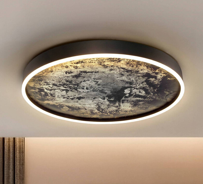 LED-taklampe Stone Ø 60 cm, CCT, svart, metall, akryl