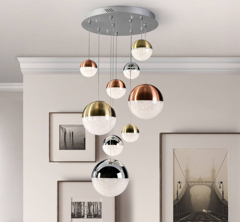 LED-hengelampe Sphere, 9 lyskilder, dimbar, Ø 50 cm, multifarget