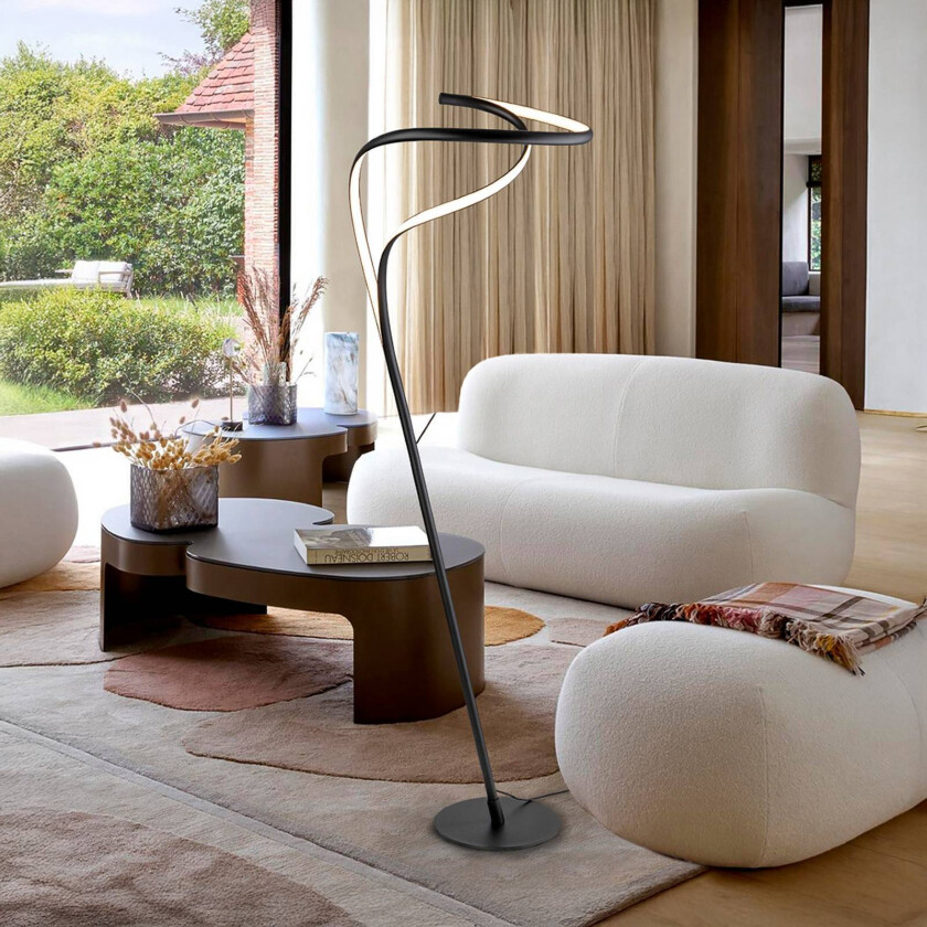 LED-gulvlampe Danza, dimmer, matt svart, metall, aluminium