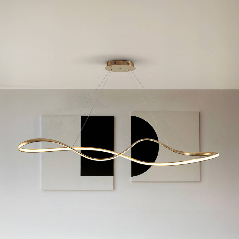 LED-hengelampe Lia, gullfarget, CCT, fjernkontroll, metall