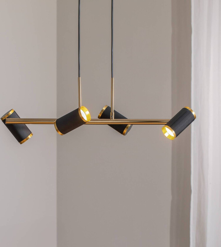 Hengelampe Lume svart/gull antikk lengde 66 cm 4 lyskilder metall