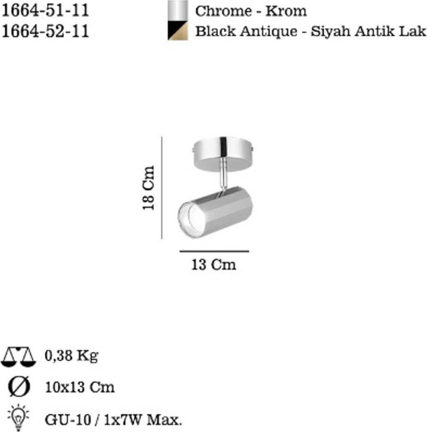 Oktano downlight, kromfarget, lengde 13 cm, metall