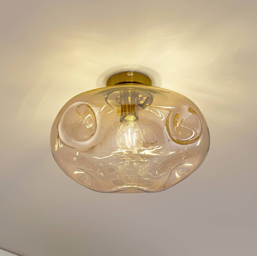 Lindby taklampe Lelia, ravfarget, glass, Ø 35 cm