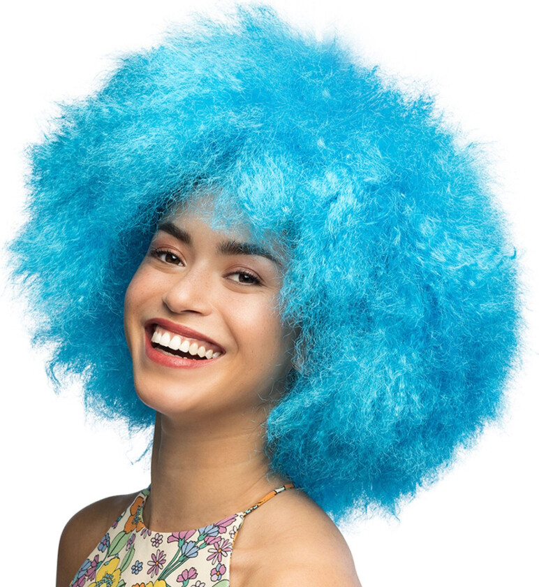 Fluffy Neonblå Parykk - One size