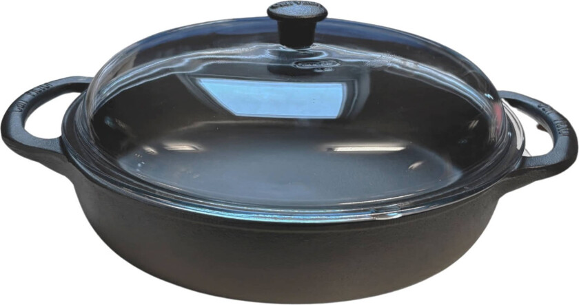 Carl Victor Traktørpanne med glasslokk 32 cm, støpejern