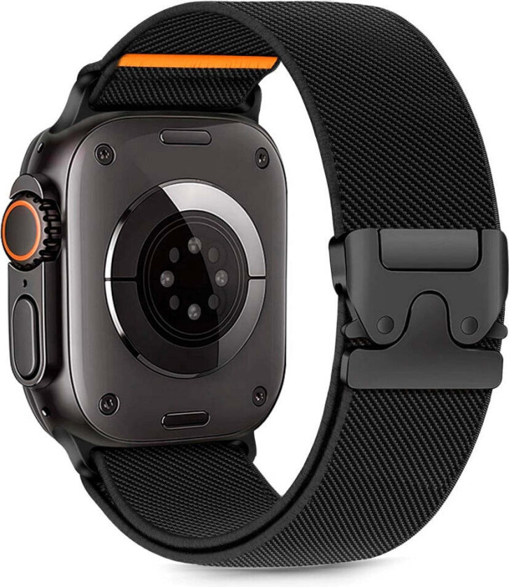 Bilde av Apple Watch (42 / 44 / SE / 45 / 46 / 49mm) Tech-Protect Nylon Rem m. Metallås - Svart