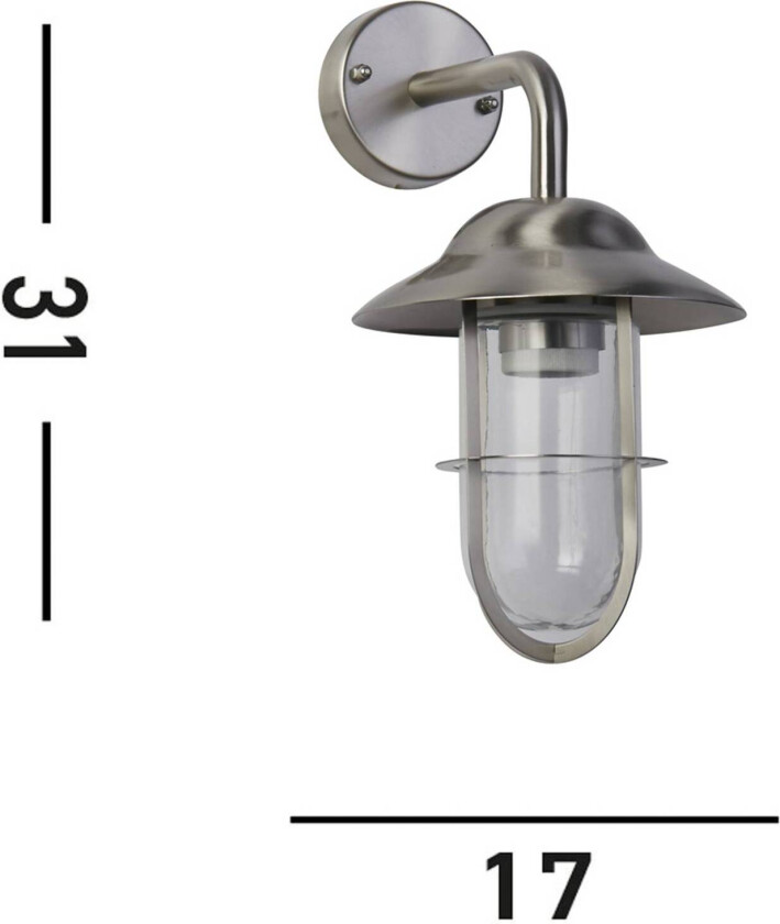 Utendørs vegglampe Toronto, IP44, sølv, stål, glass, E27