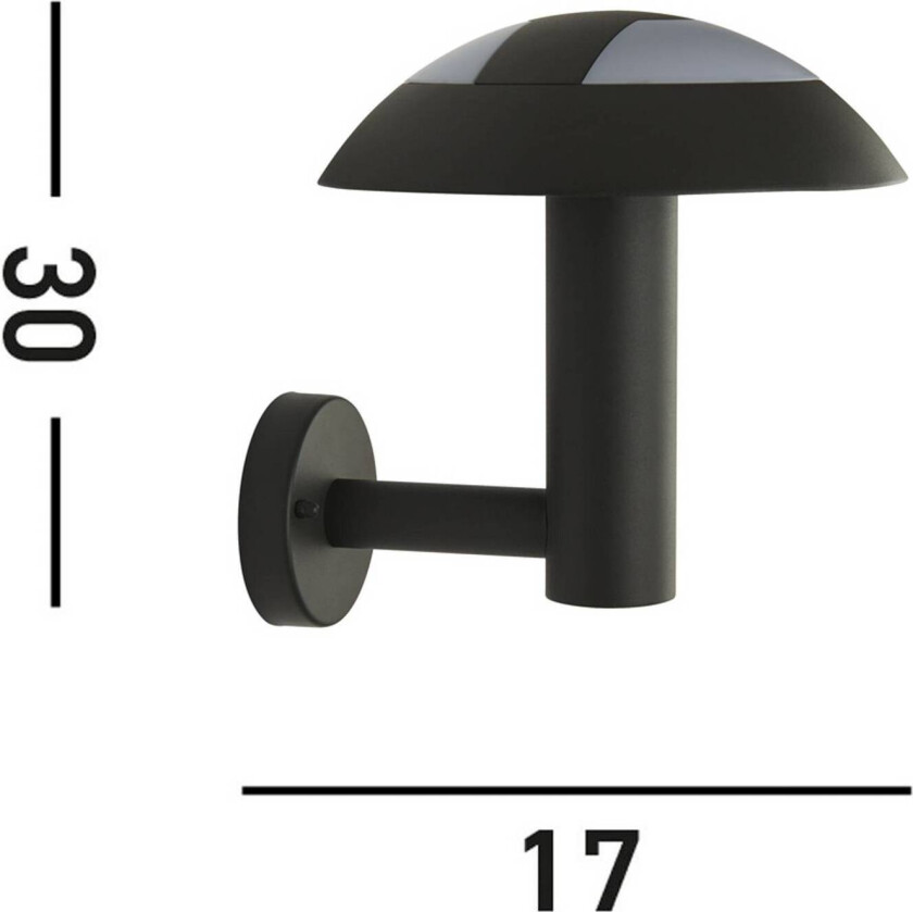 Utendørs LED-vegglampe MUSHROOM, IP44, svart, soppform