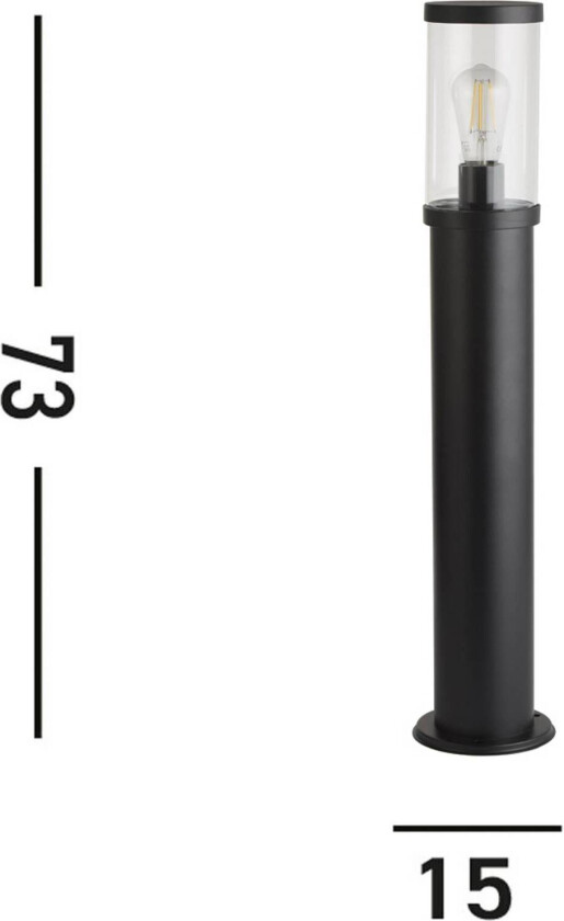 Pullertlampe, IP44, svart, høyde 73 cm, metall