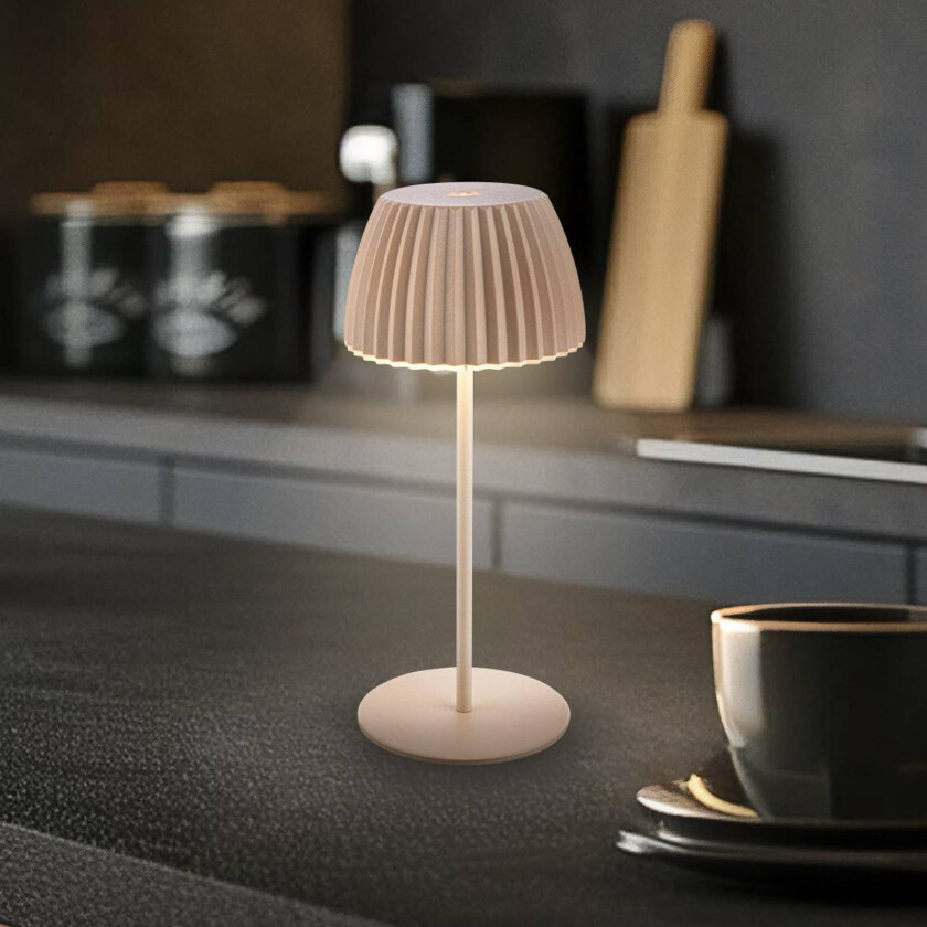 LED-bordlampe Brilo unplugged Riffle, 20 cm, beige