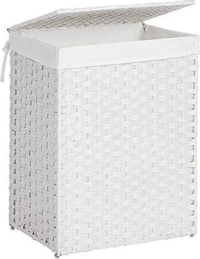 Hvit håndvevd skittentøyskurv 90L med lokk og håndtak
