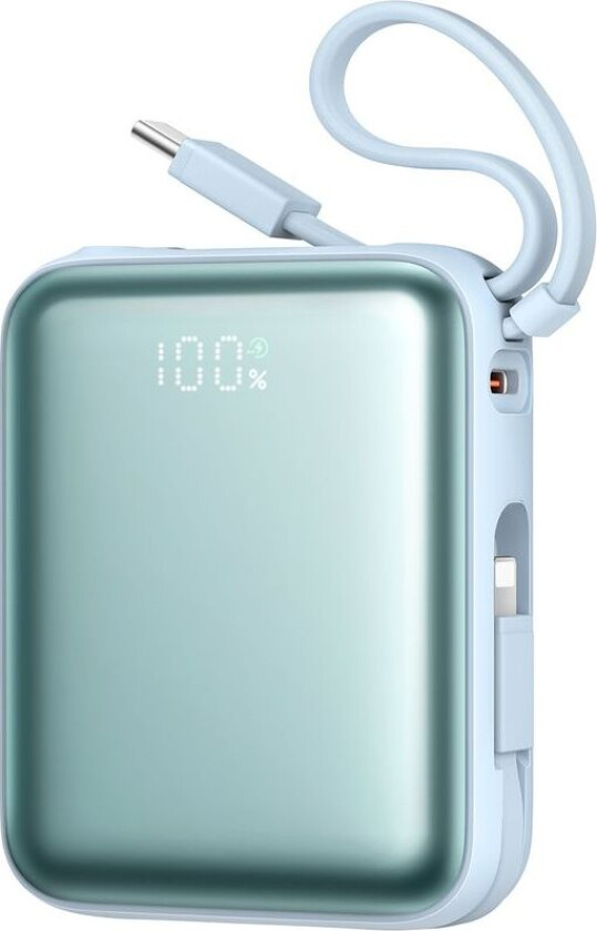 22,5 W Powerbank 10000 mAh hurtiglading med doble kabler - Blå
