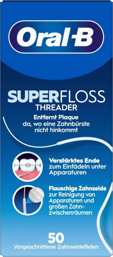 Oral-B Superfloss, Supertanntråd, Uvokset Tanntråd, Flat, Hvit, Hvit, 50 Stykker