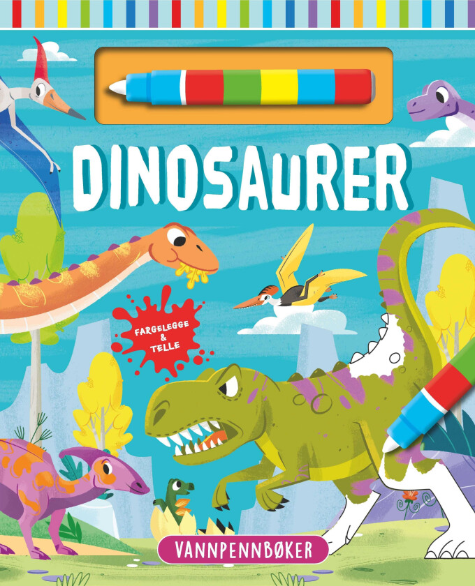 Dinosaurer fargelegge & telle med vannfargepenn