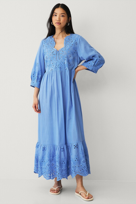 Maxikjole med broderi - Blå