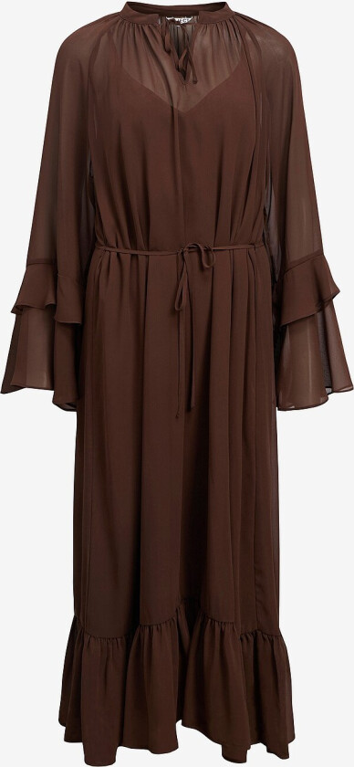 Kjole objGina L/s RE V-neck Midi Dress - Brun