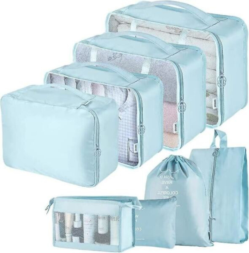 8-delt Organisersett for koffert, oppbevaringsposer, pakkekuber, reisetilbehør, gaver