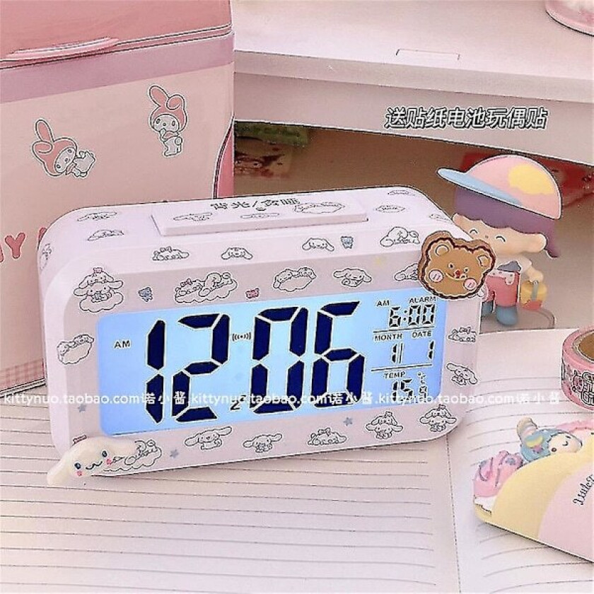 Kawaii Cinnamoroll My Melody Kuromi Skrivebordslampe Elektronisk LED-vekkerklokke Sanrioed Elektronisk vekkerklokke Gave til b