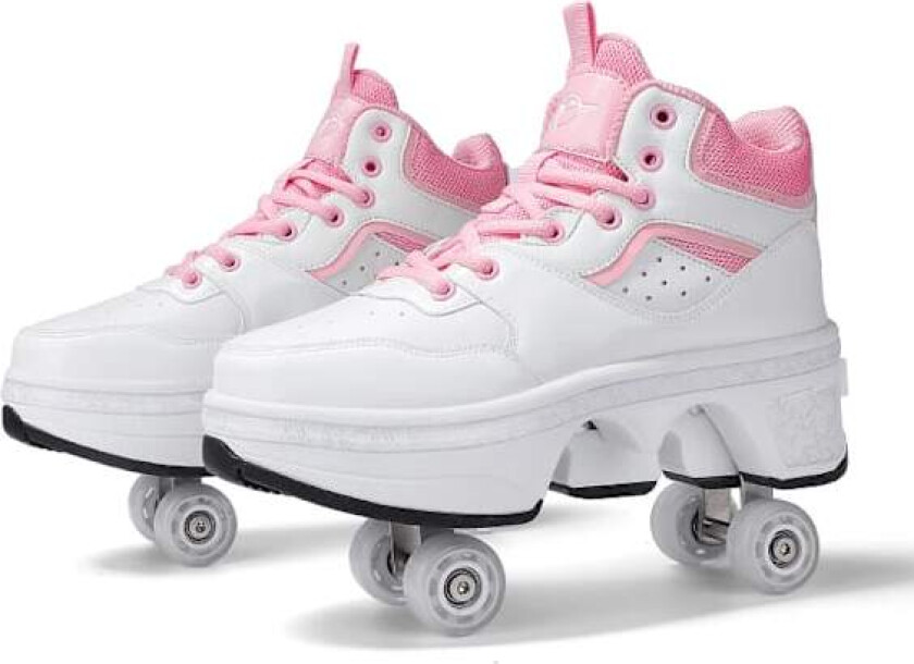 Unisex Ungdoms Deformasjons Skøyte Sko Fire Hjul Runder Med Rulleskøyter Sko Casual Sneakers Deform Rullesko Rød