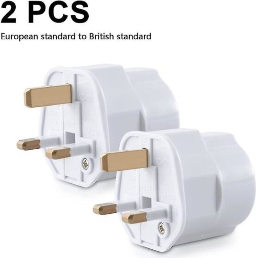 2x Reiseadapter Kontakt for England - Reisekontakt Power EU til UK-uttak - Reisekontakt Hvit