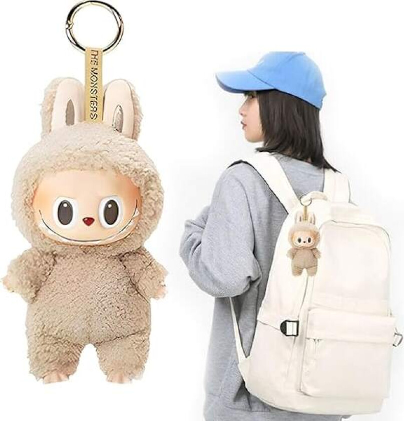 Plush Monster Nøkkelring, Figurer Tegneserie Labubu Plush Leke Nøkkelring, Vinyl Plush Hvit Hengekort, Blind Box Figur, Labubu Plush Leke
