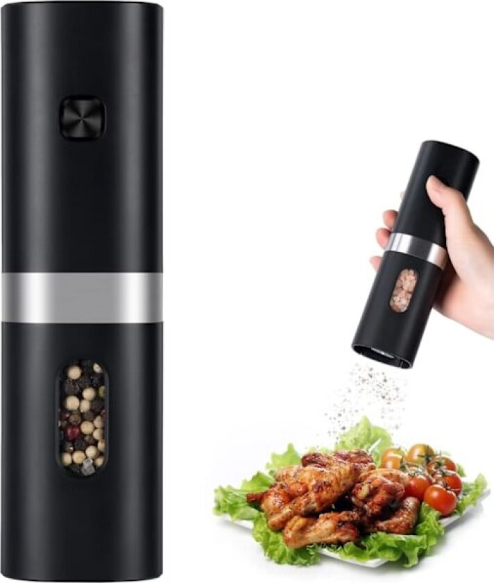 Elektrisk pepperkvern, batteridrevet saltkvern, enhånds knappkontroll, justerbar grovhet, batteri ikke inkludert