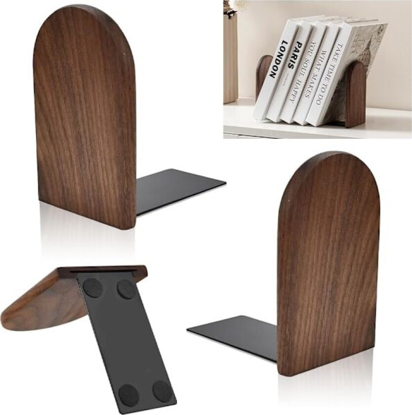 1 Par Bokstøtter, Valnøtt Tre Bokstøtter, Sklisikre Bokstøtter, Heavy Duty Tre Bokstøtte Støtte Naturlig Valnøtt