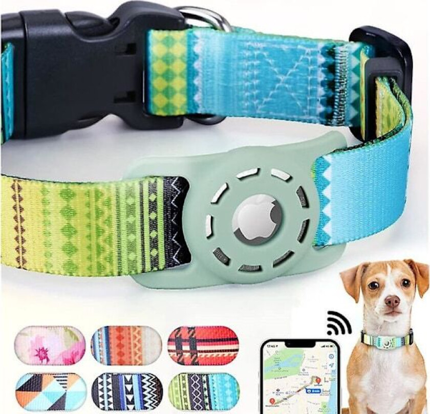 Dww-Kattehalsbånd -S-Grønn Digital Trykk Airtag Kattehalsbånd Airtag Holder Sikkerhetsspenne, Personlig Kattehalsbånd
