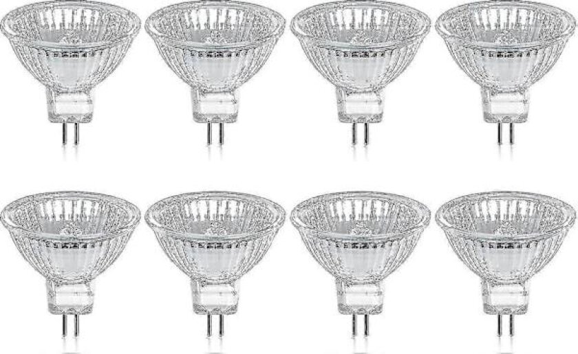 Pakke med 8 Halogenpærer Gu5.3 Mr16 35w 12v Dimbar - Varmhvit 2800k, 400 Lumen, Glassdeksel Boris