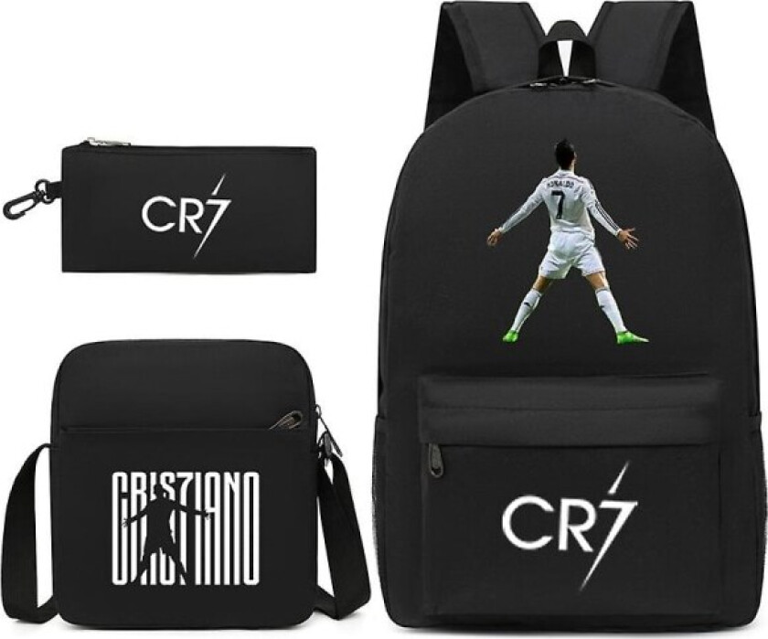 Fotballstjerne C Ronaldo Cr7 ryggsekk med trykk rundt studenten Tredelt ryggsekk. Black 1
