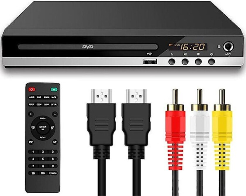 DVD-spiller for TV med HDMI, DVD-spiller som spiller alle regioner, CD-spiller for hjemme-stereoanlegg, HDMI & RCA-kabel inkludert