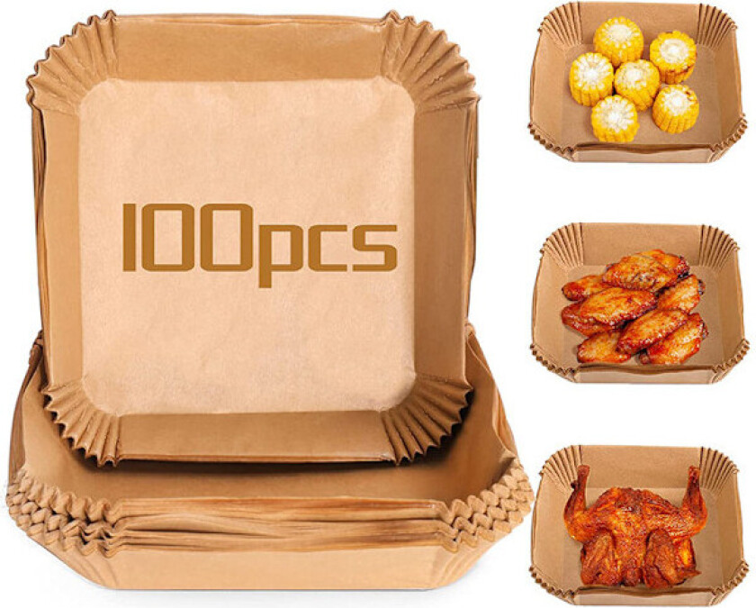 100 stk. Air Fryer Papir, 7,9 Tommers Stor Air Fryer Liner Engangs, Airfryer Tilbehør, Bakepapir for Air Fryer