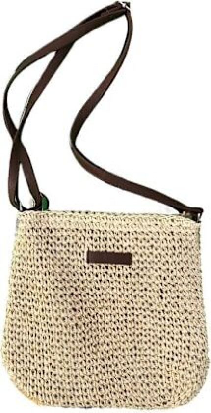 Stråveske for kvinner, sommer strand crossbody-veske med glidelås og justerbar skulderstropp, bohemsk vevd håndlaget skulderveske, (Off-White)