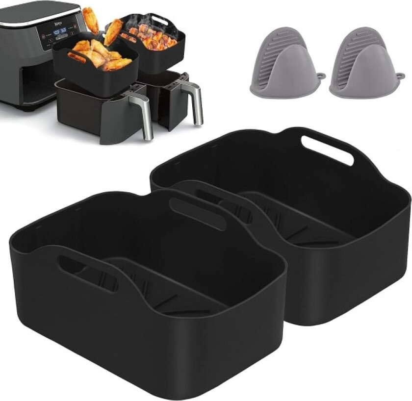 2 stk. Silikonpotte til dobbel Airfryer, Silikon Airfryer-innlegg Dobbel Airfryer Silikon Airfryer-kurv, Airfryer-stativ