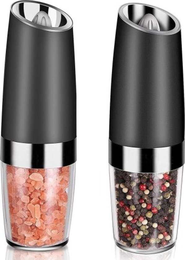 Salt- og pepperkvern, elektrisk pepperkvern, krydderkvern, saltkvern, vippekvern, keramisk kvern, justerbar finhet med LED (2 stk)