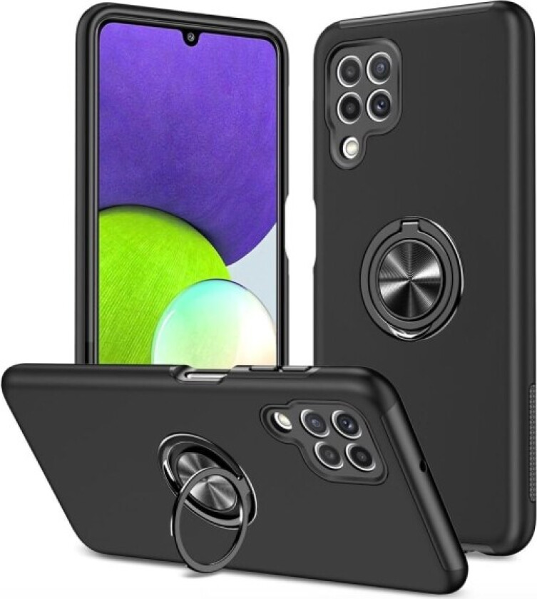 Samsung Galaxy A22 4G Deksel med Fingerring og Innebygd Plate - Svart