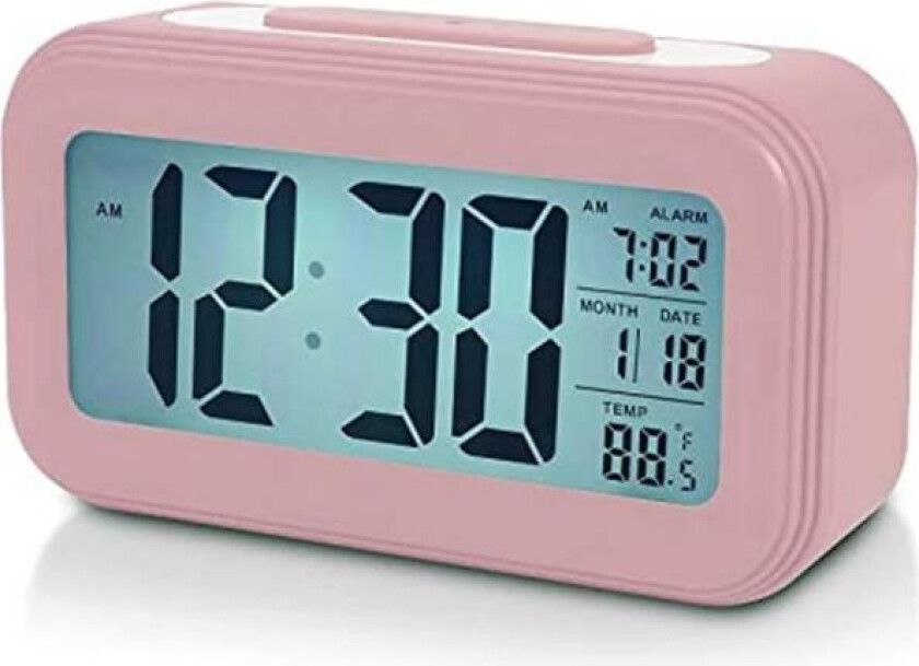 Batteridrevet digital vekkerklokke for soverom, LCD-skjerm nattbordvekkerklokke med snooze