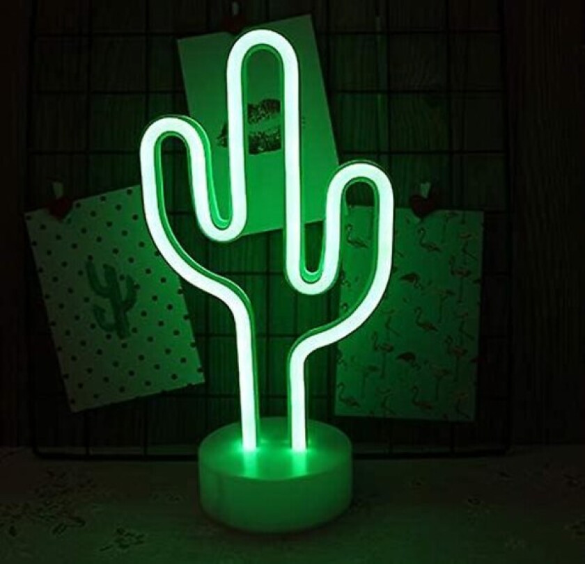 Kaktus Neonskilt Nattlampe Med Holderbase Dekorativ
