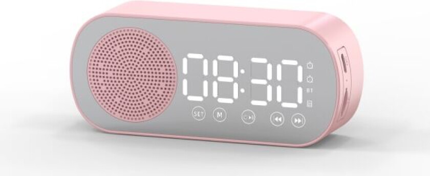 Multifunksjonell Smart FM Radio Bluetooth Høyttaler Vekkerklokke Speilklokke (rosa)