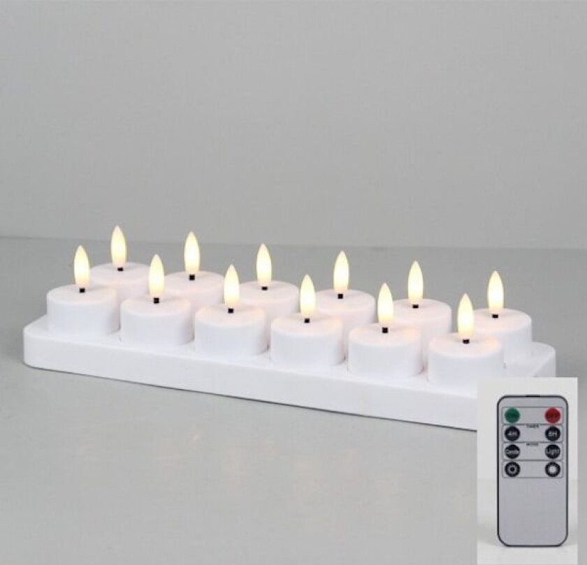PChero Oppladbare LED Telys 12-pakning - Fjernkontroll & Timer for Fest/Dekorasjon 12 stk med ladestasjon