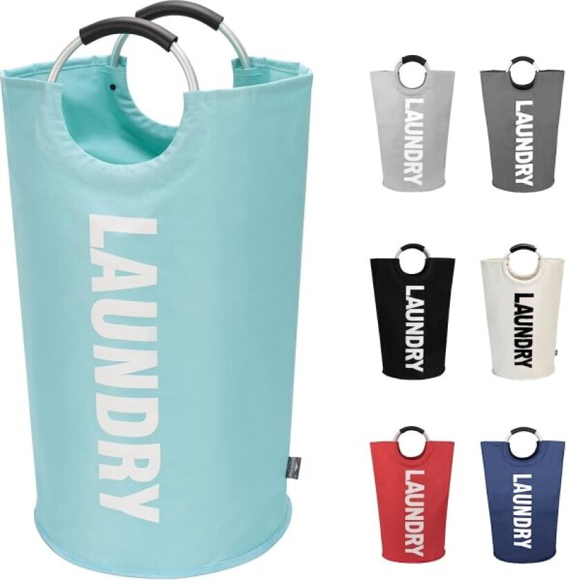 90L Stor Vaskeromskurv, Sammenleggbar Vaskeripose, Fristående Høy Kleskurv, Sammenleggbar Vaskebeholder (Lyseblå)